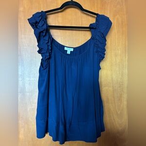 ON 34th Navy Ruffle Strap Blouse | Flowy Tank Top | Feminine Workwear | XL